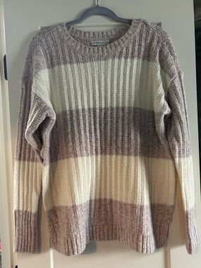Striped Crewneck Sweater in Cream and Light Taupe - women